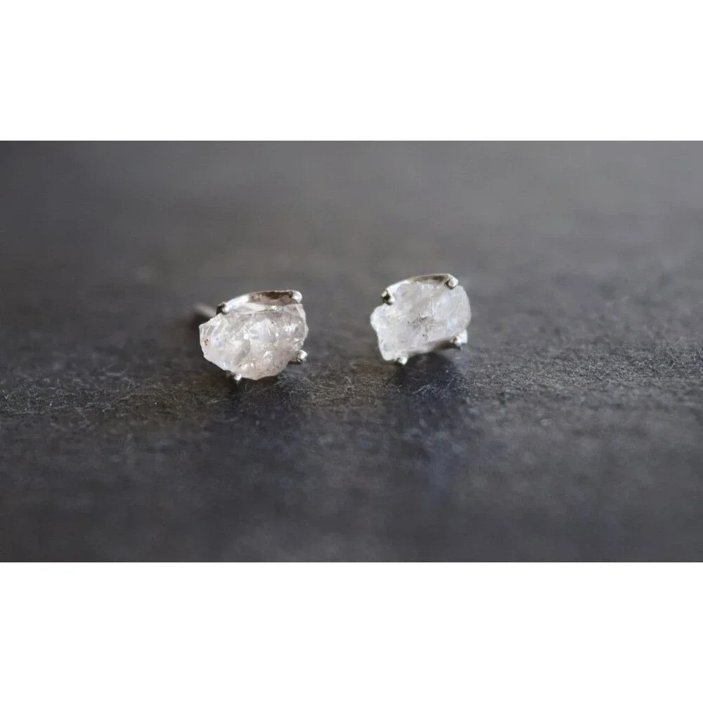 Lake County diamond earrings, 925 sterling silver, raw gemstones